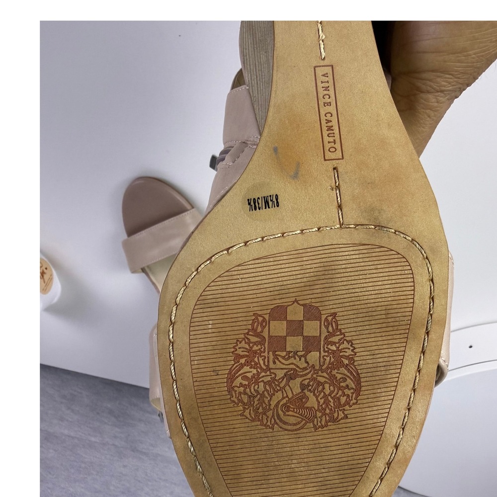 Vince Camuto Lyssia Leather Wedge Heels Open Toe Sandals‎ Tan US 8.5 EU 38.5 - Picture 8 of 8